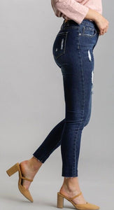 High Waste Distressed Stretch Denim Jeans