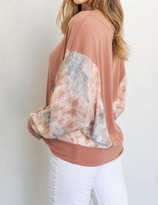 Tie Dye Long Sleeve Color Block Top