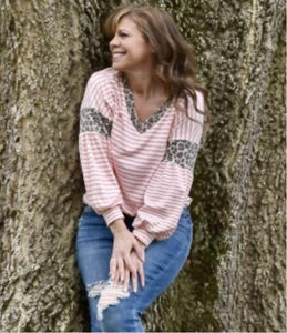 Striped Leopard Block Print Blouse