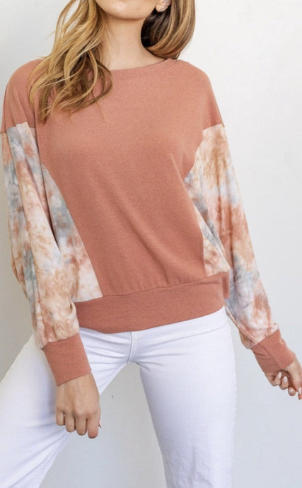 Tie Dye Long Sleeve Color Block Top