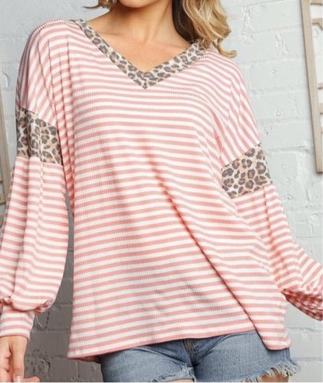 Striped Leopard Block Print Blouse