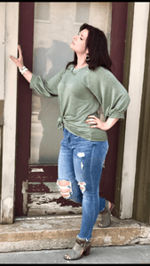 Olive Balloon Sleeve Blouse