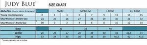 Judy Blue Jeans Size Chart