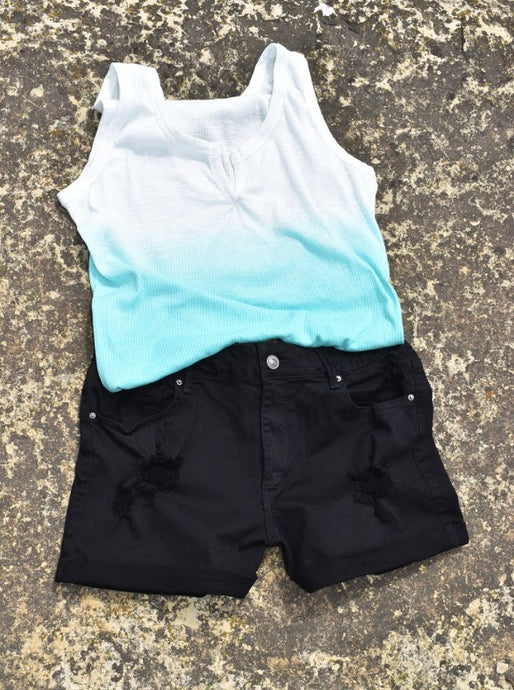 Distressed Black Denim Shorts