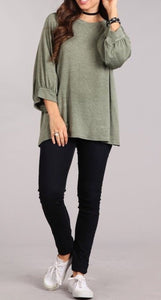 Olive Balloon Sleeve Blouse