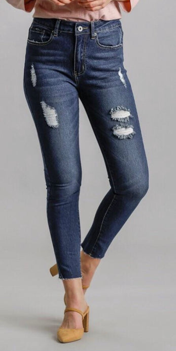 High Waste Distressed Stretch Denim Jeans