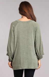 Olive Balloon Sleeve Blouse