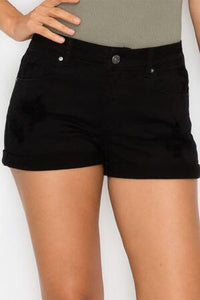 Distressed Black  Denim Shorts