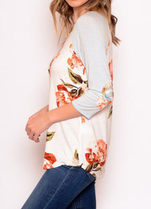 Floral Stripes 3/4 Sleeve Blouse