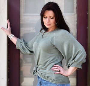 Olive Balloon Sleeve Blouse